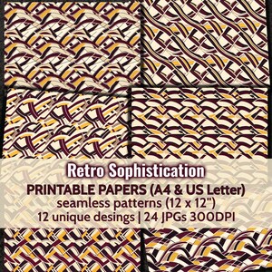Modelli retrò di lusso intrecciati senza cuciture stampabili Bande ondulate intrecciate Carte digitali Bordeaux e crema audaci Linee eleganti sovrapposte