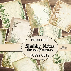 Shabby Grass Border Notes, Printable Fussy Cuts (PDF & JPG)