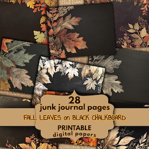 Schwarze Tafel Herbstlaub Junk Journal, Herbstlaub Schwarzer Hintergrund, DIGITALE PAPIERE Schule Tafel Ernte Saison Bundle