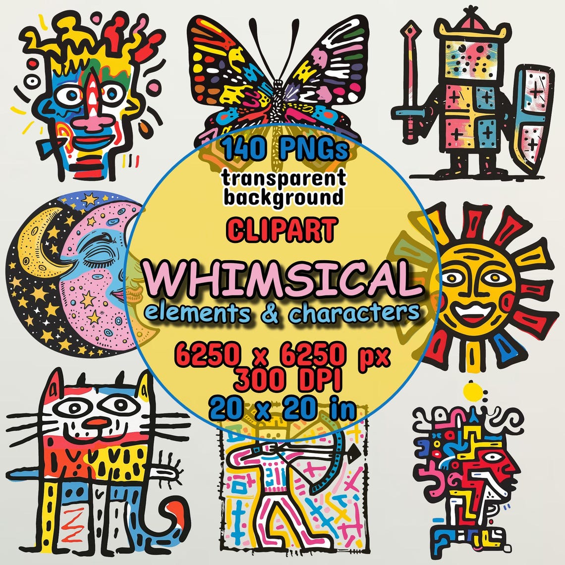Whimsy Pop Whimsical Pop Art Clipart Bundle, Cartoon Characters (PNG, JPG) - Etsy