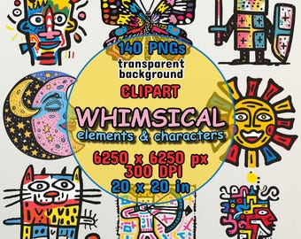 Whimsical Pop Art Clipart Bundle, Cartoon Characters (PNG, JPG)