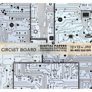 Biała płytka drukowana BEZSZWOWE wzory do druku Cybernetyczne obwody CYFROWE papiery Tech Microchip tła