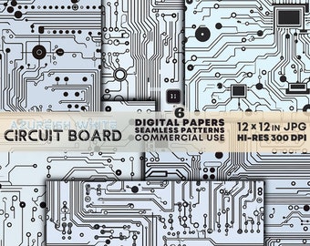 White Circuit Board SEAMLESS Patterns Printable Cyber Circuitry DIGITAL Papers Tech Microchip Backgrounds