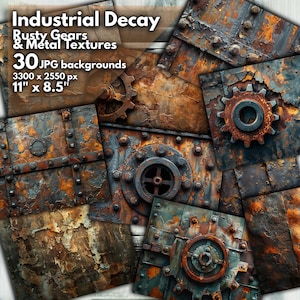 Rostige Zahnräder & metallische Texturen Hintergründe | Industrial Decay Bündel | Peeling-Farbe Grungy Verwitterte Metallkulissen