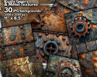 Engrenagens enferrujadas e fundos de texturas metálicas | Pacote de decadência industrial | Fundos de metal envelhecido e sujo com tinta descascada