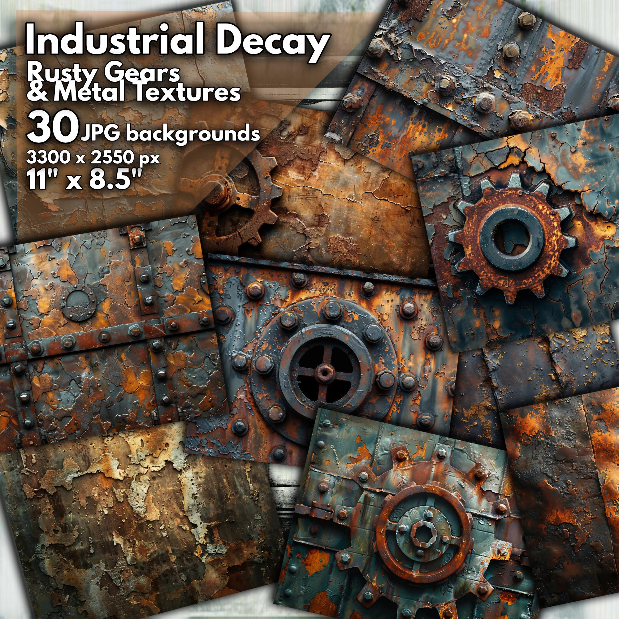 Rusty Gears & Metallic Textures Backgrounds | Industrial Decay Bundle ...