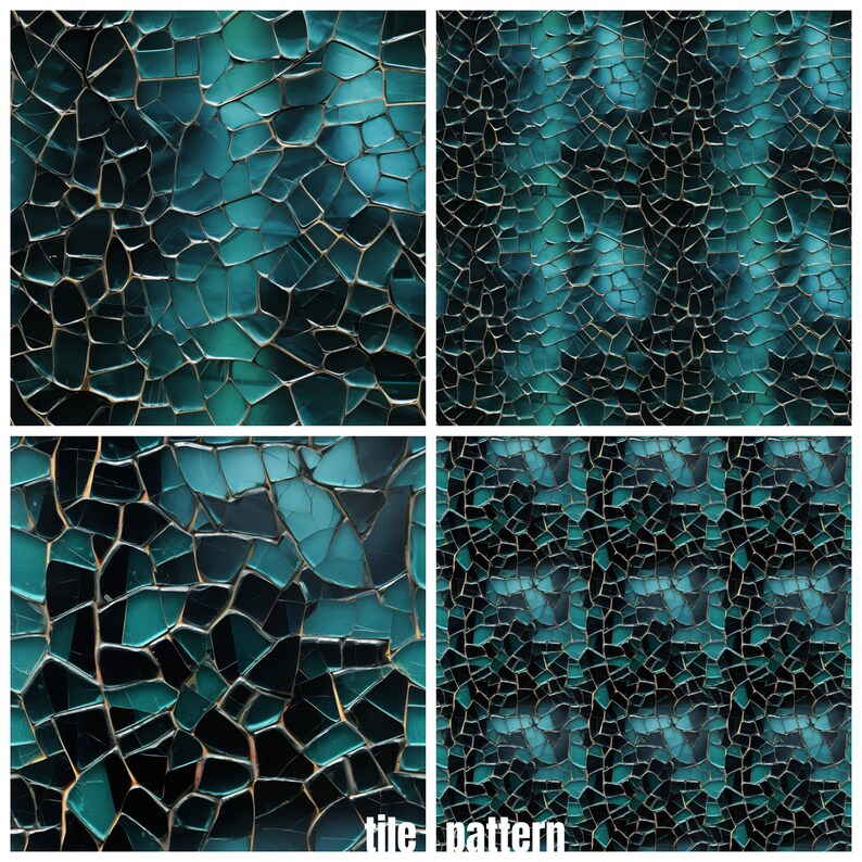 Curated visual reference: Mosaic Glass Texture Patterns Embroidery Art Reference: Teal Mosaic Glass Textures Seamless Digital Paper Png Jpg