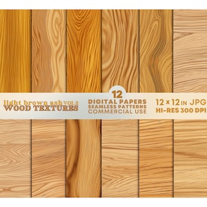 Paquete de texturas de vetas de madera natural / Patrones de madera clara y cálida SIN COSTURAS / Fondos de vetas de madera limpias y refinadas modernas y papeles DIGITALES
