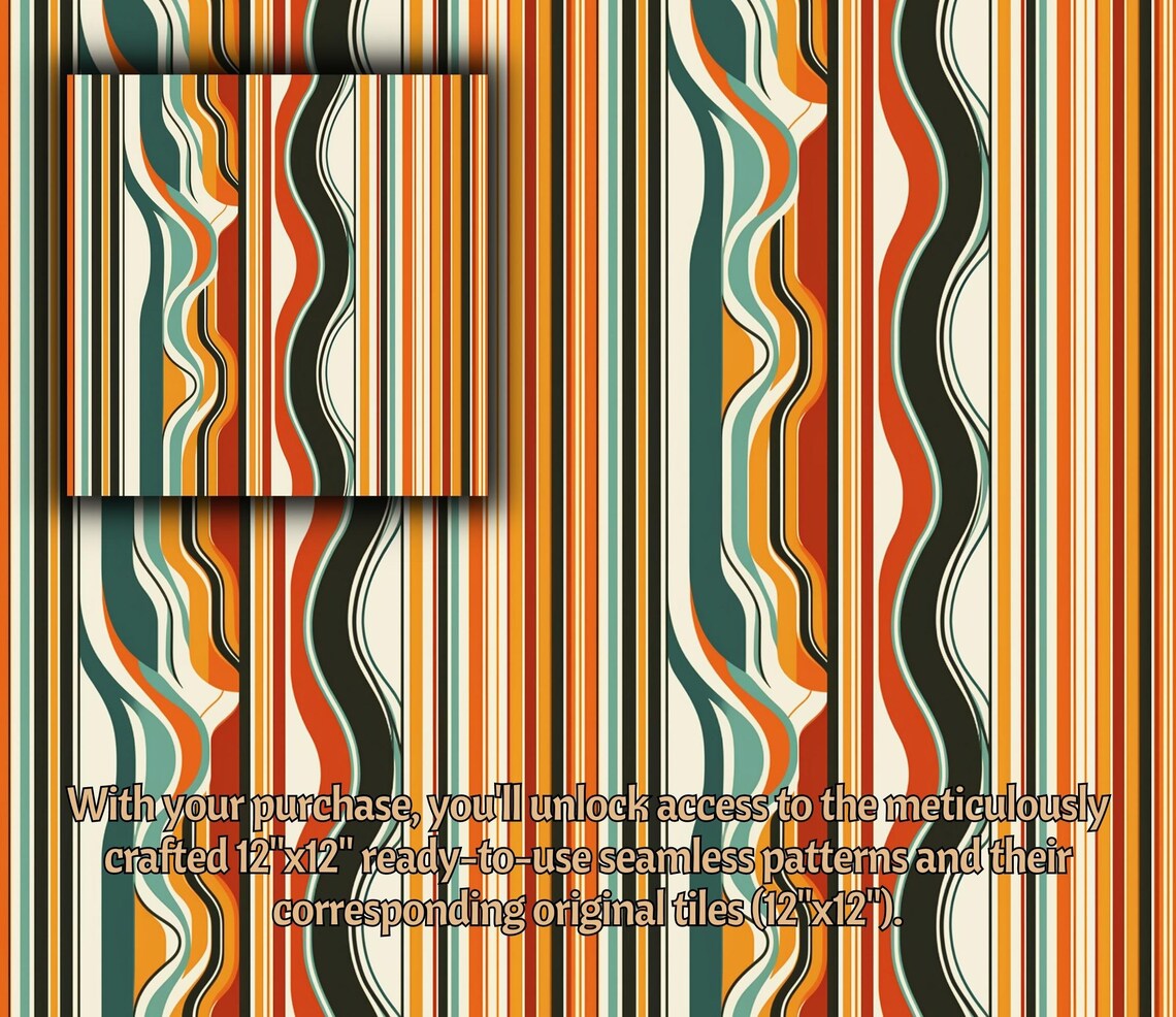 Printable Pattern Curves Retro Lines & Curves Digital Papers Printable Retro Striped Seamless ...