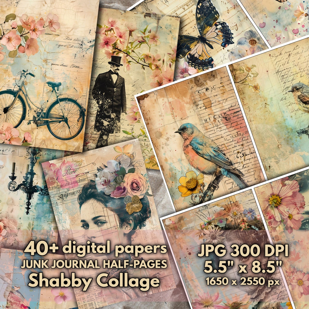 Vintage Collage Digital Paper Bundle: Storytelling Ephemera (printable ...