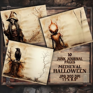 Gothic Grimoire Pages – Creepy Witch, Mystic Raven, Haunted Forest, Aged Digital Paper for DIY Journals & Crafts, Dark Academia Ephemera Kit