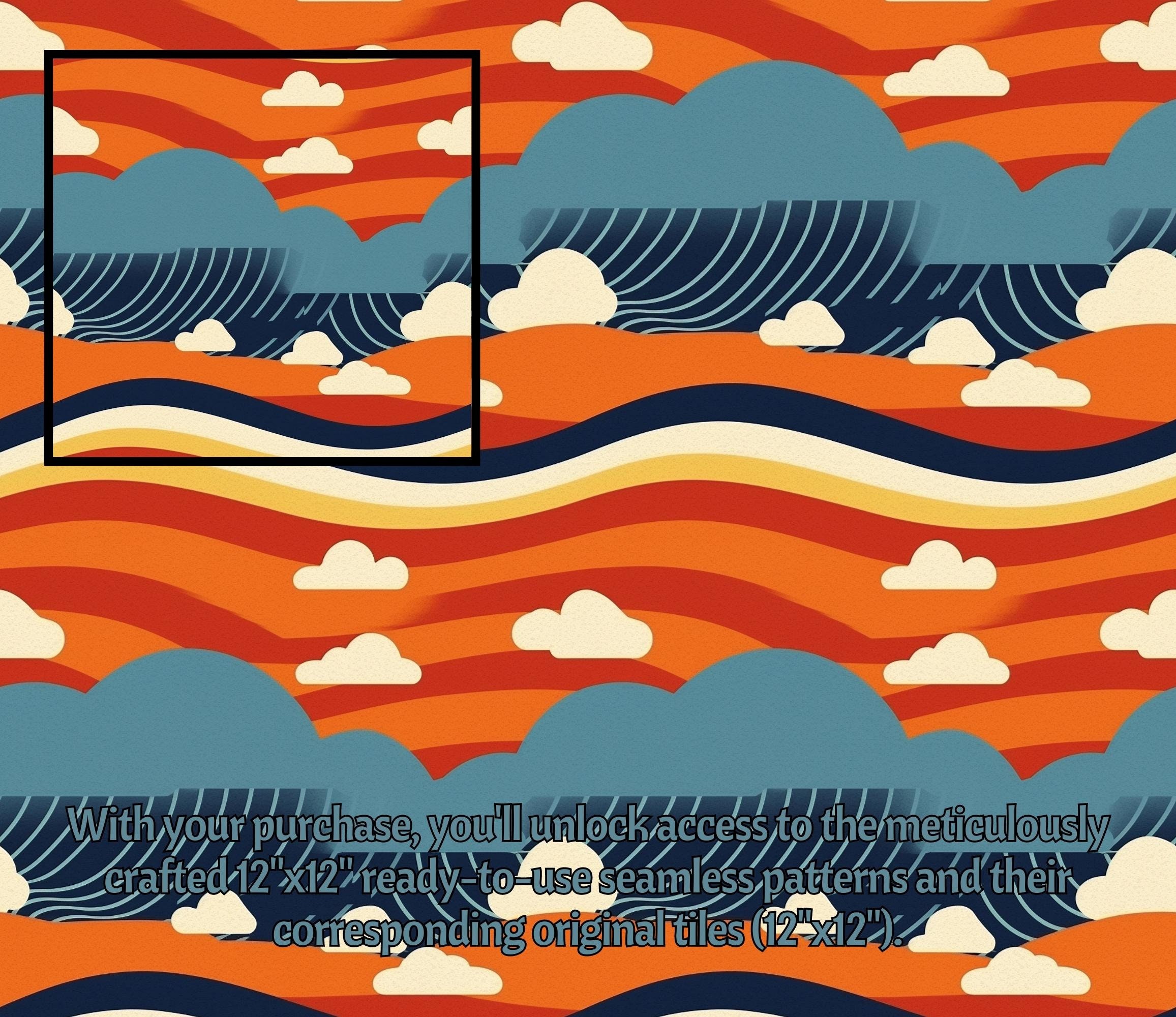 Pop Art Style Waves and Clouds Digital Papers Printable Vibrant Retro ...