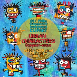 Vibrant Cartoon Faces CLIPART Bundle - Quirky Funny Graffiti Figures Sublimation PNG Graphics - Playful Expressive Characters Clip Art Set