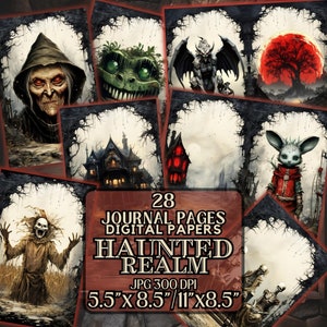 Creepy Journal Papers Pack Haunted Realm Horror Junk Pages Set Halloween Printables