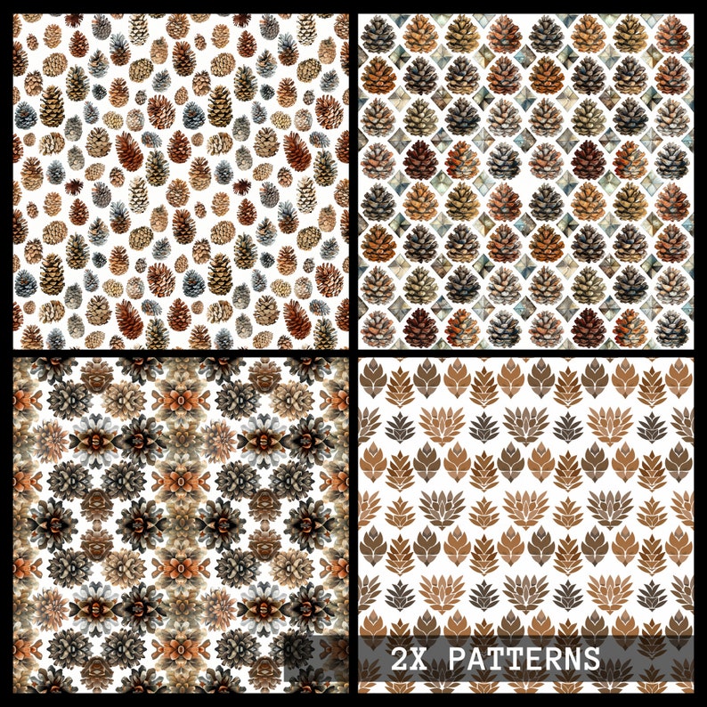 Conifer Cone Seamless Patterns, Geometric Backgrounds (digital Download ...