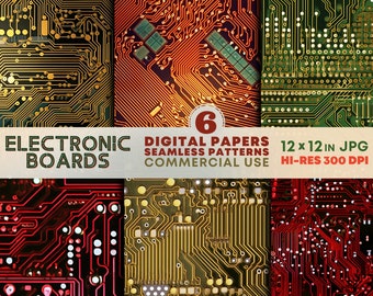 Cartes électroniques Papiers numériques JPEG Circuits technologiques imprimables Modèles sans couture Arrière-plans de micropuce