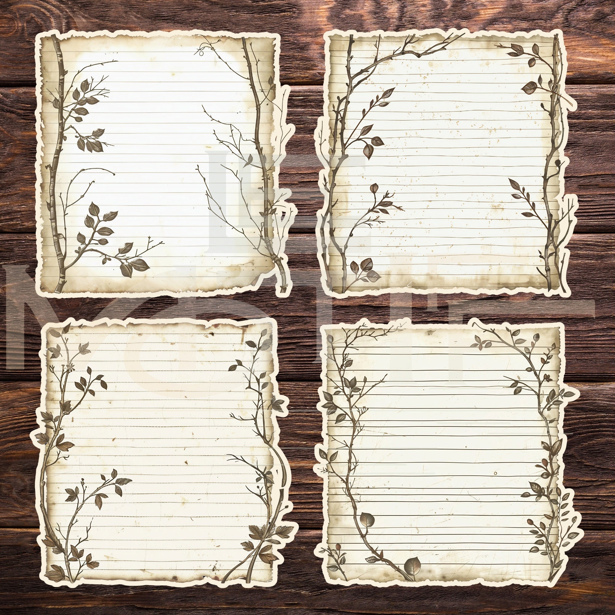 Shabby Chic Printable Notes, Rustic Branches Border (PDF & JPG) - Etsy