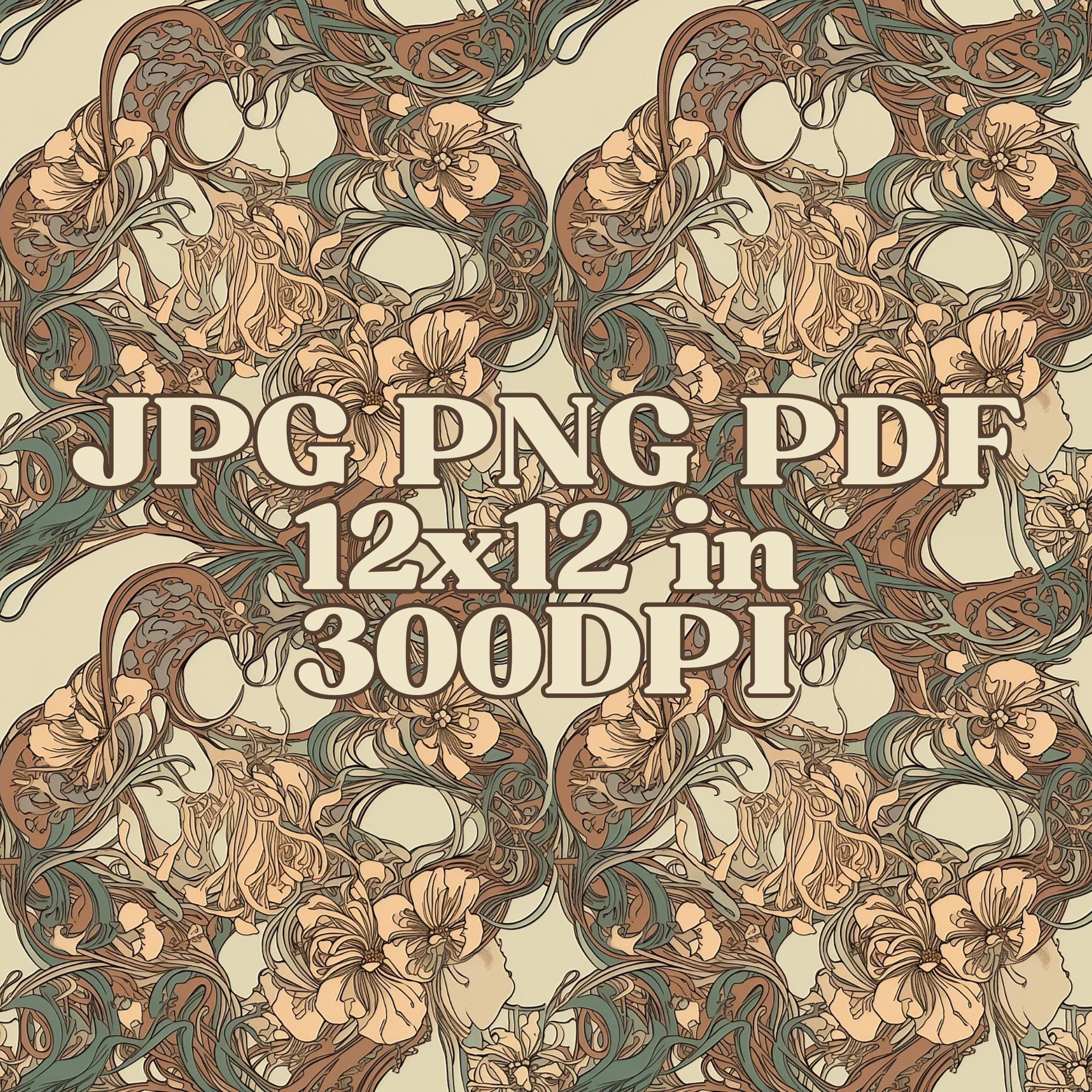 Floral Nouveau Digital Paper Seamless Patterns PNG JPG PDF Printable ...