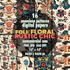 Rustikale Blumen SEAMLESS Patterns Printable Countryside Vintage Floral DIGITAL Papers