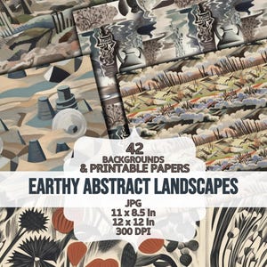 Aardse abstracte landschappen AFDRUKBARE papieren gedempt klassieke elegantie ongewenste Journal Kit surrealistische patroon achtergronden ambachtelijke ephemera