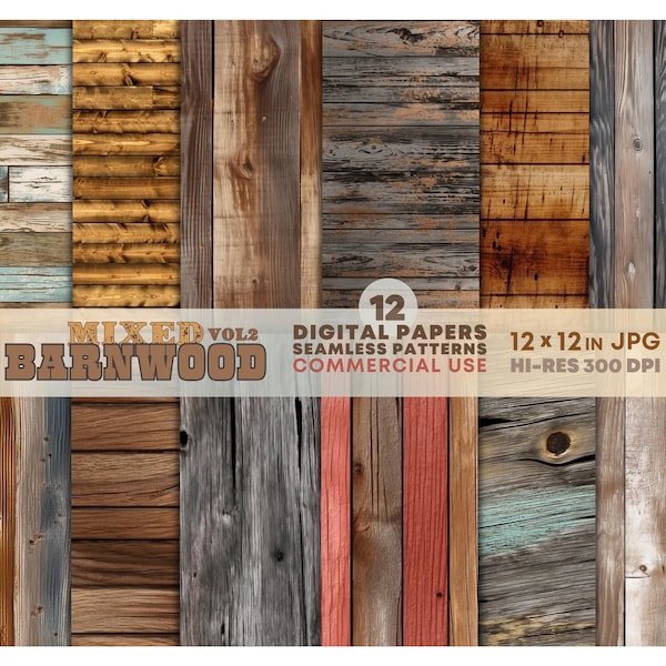 Old Barn Wood Textures DIGITAL Papers Printable Rustic Barnwood SEAMLESS Patterns Backgrounds