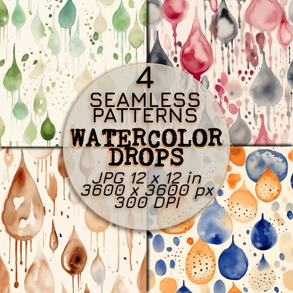 Watercolor Paint Drops SEAMLESS Pattern Printable Liquid Pigment Ink DIGITAL Papers Backgrounds