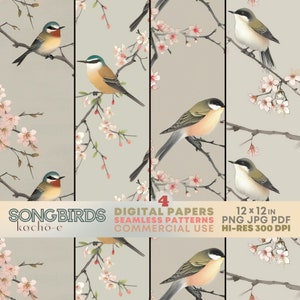 Kachō-e Songbirds Padrões SEM EMENDA Pássaros japoneses para impressão Papéis DIGITAIS Fundos inspirados em Koson