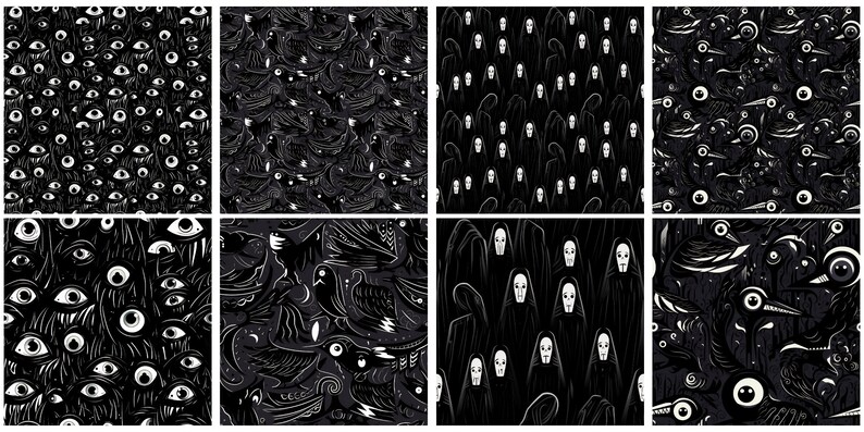 Spooky Black SEAMLESS Patterns Printable Dark Halloween DIGITAL Papers ...