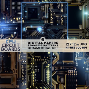 CPU Circuit Boards SEAMLESS Patterns LED Microchip Digital Papers Tech Circuitry Backgrounds