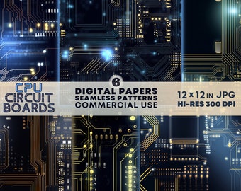 CPU Circuit Boards SEAMLESS Patterns LED Microchip Digital Papers Tech Circuitry Backgrounds