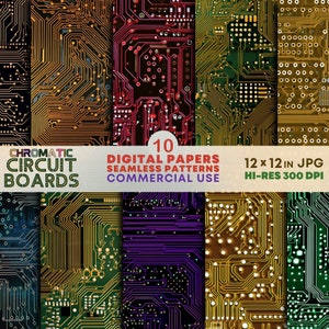 Circuit Boards SEAMLESS Patterns Microchip Circuitry Digital Papers Pack Tech Backgrounds