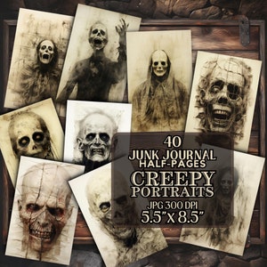 Creepy Scrapbook Papers Printable Halloween Scary Faces Journal Half-Pages