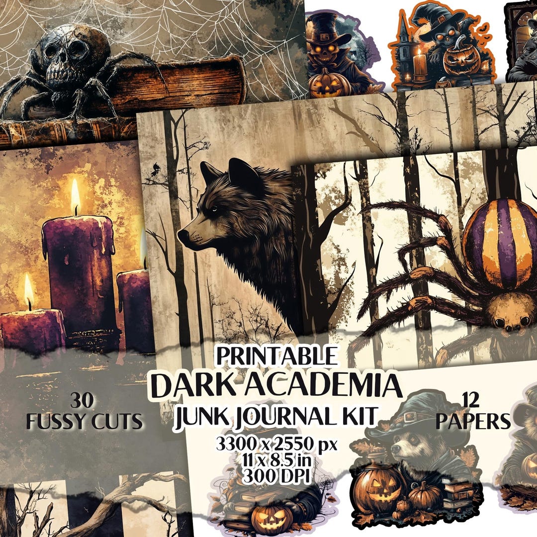 Dark Academia Junk Journal Kit Gothic Halloween DIGITAL PAPERS & Spooky ...