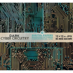 Dark Cyber Circuitry SEAMLESS Papers Printable Black Circuit Boards Tech DIGITAL Patterns Motherboard Backgrounds