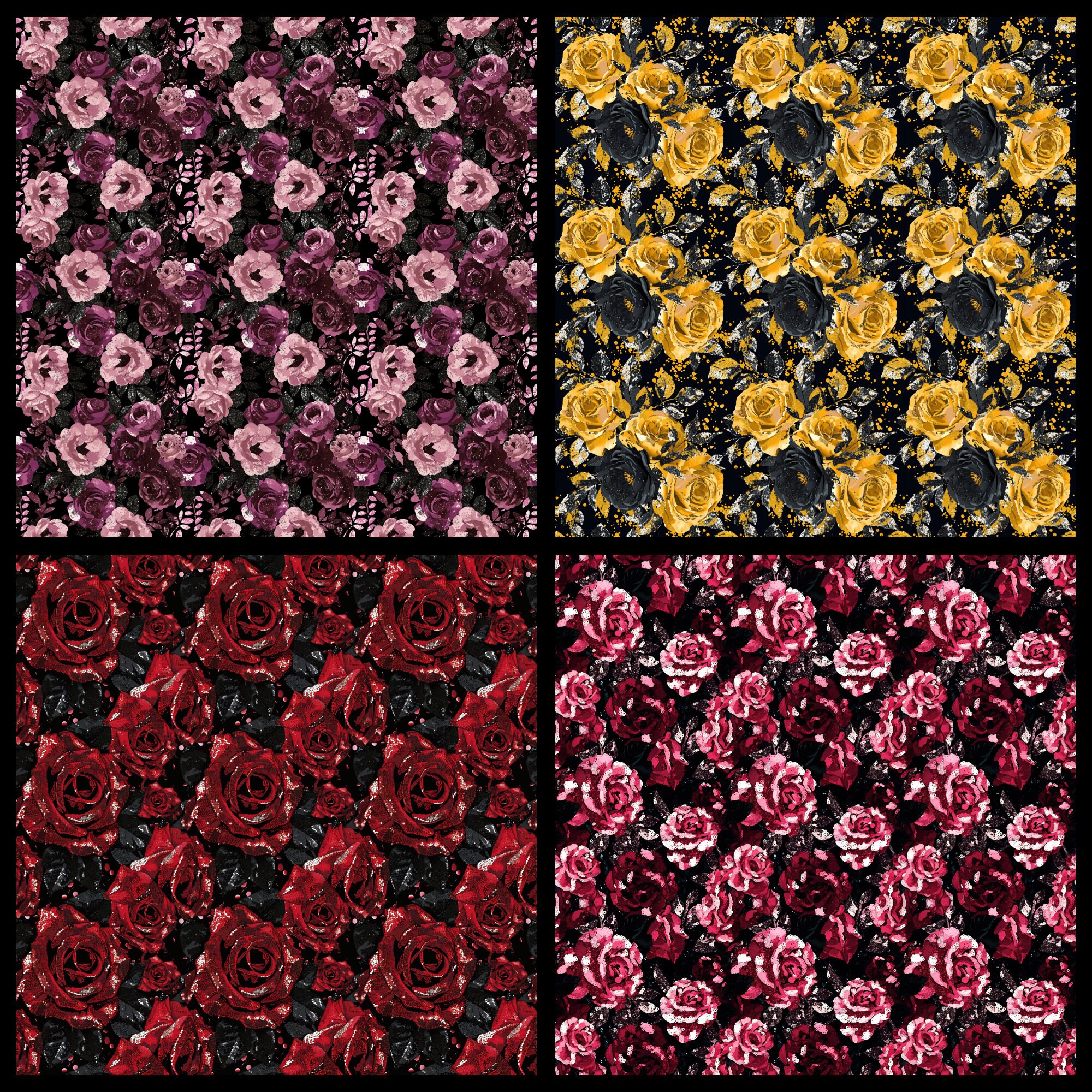 Sequin Roses Digital Papers Glitter Floral Seamless Patterns Shimmering ...