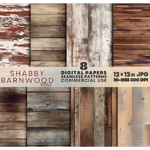 Fondos de textura de madera rústica de granero / Patrones sin costuras con vetas de madera envejecida / PAPELES DIGITALES de madera desgastada / Paquete de madera desgastada mixta