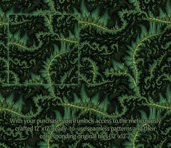 Green Fractals DIGITAL Papers Printable Fractal Geometry SEAMLESS
