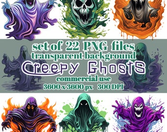 Spöken Clipart Halloween Bundle PNG 22 Kusliga Spöken Digital Nedladdning
