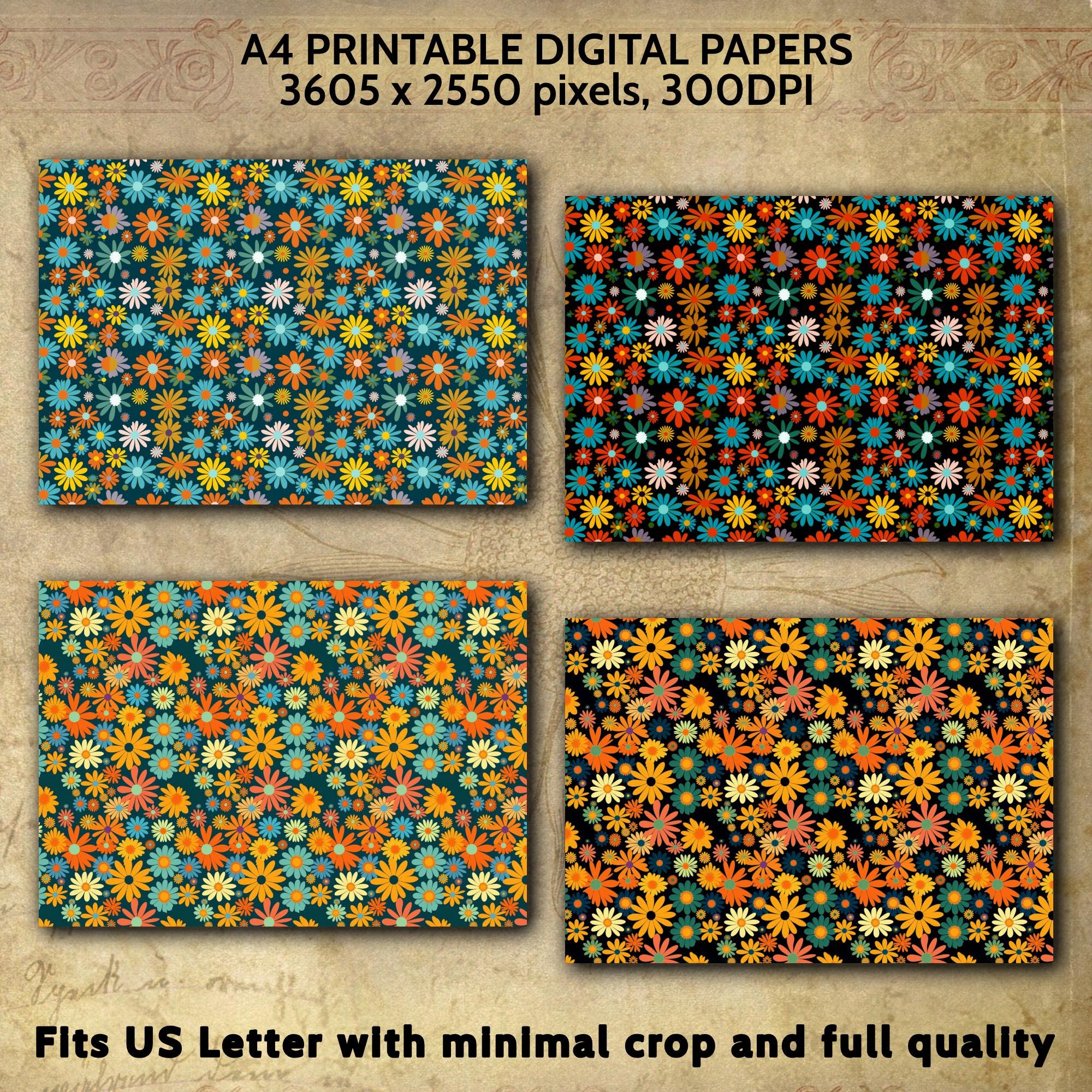 60s Psychedelic Floral Digital Paper, Retro Flower Patterns (digital ...