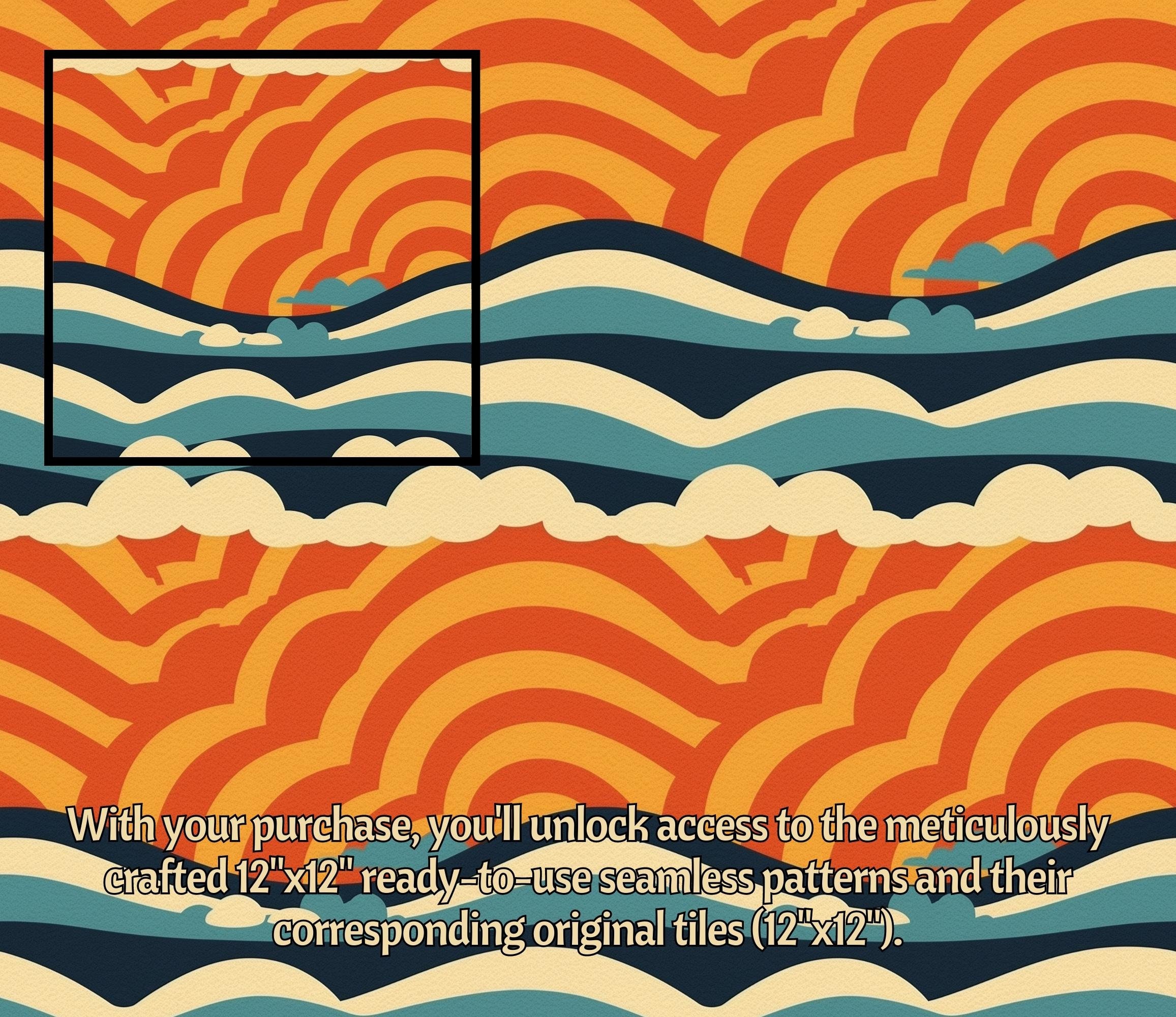 Pop Art Style Waves and Clouds Digital Papers Printable Vibrant Retro ...