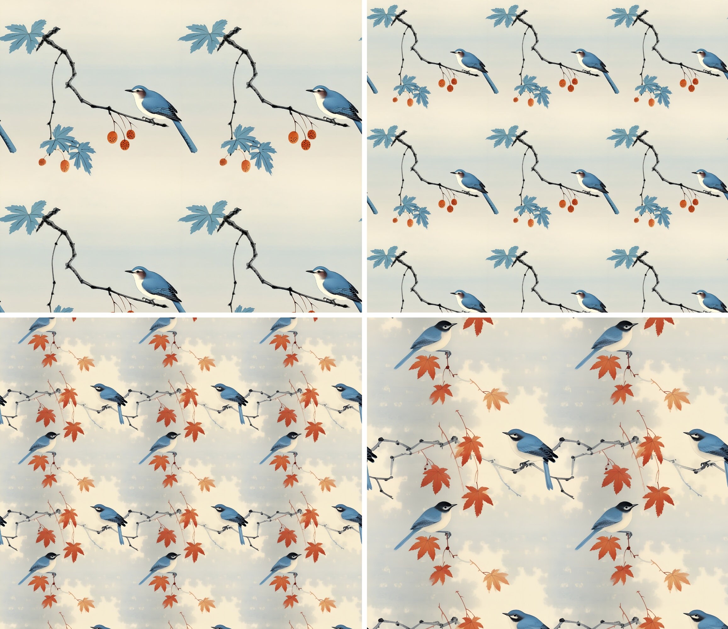 Blue Birds SEAMLESS Patterns Printable Robin Birds DIGITAL Papers Ohara ...