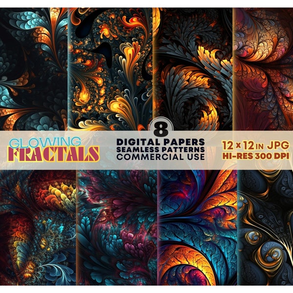 Fractals SEAMLESS Patterns Mystical Geometry DIGITAL Papers Fractal Psychedelic Backgrounds