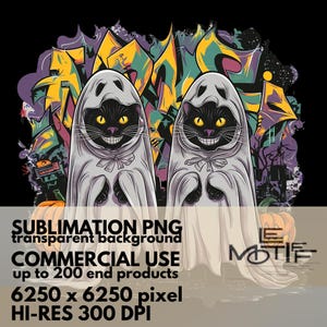 Black Cats Dressed as Ghosts Halloween SUBLIMATION PNG DIGITAL file Transparent Background Commercial Use