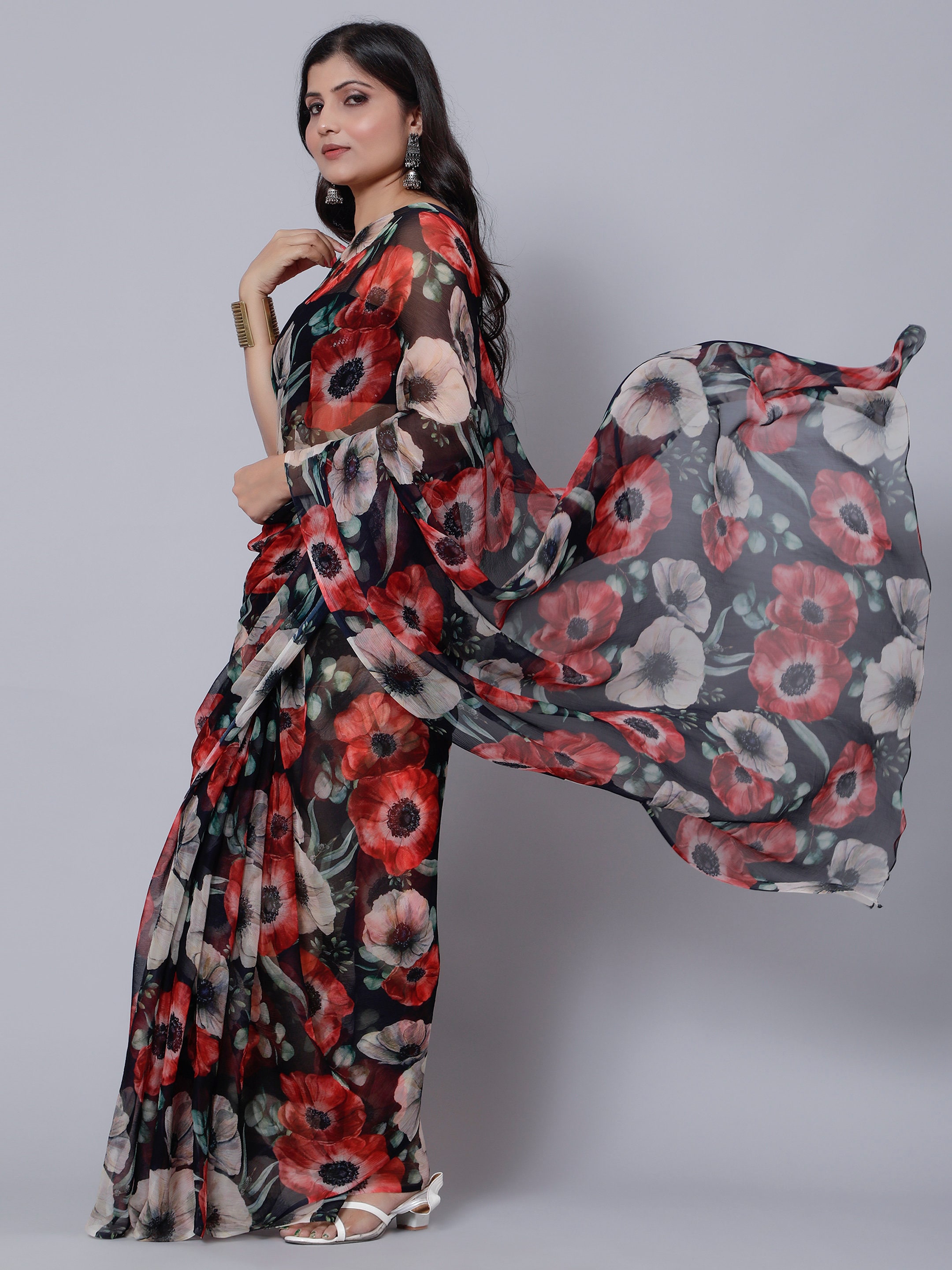 Printed french cheap chiffon sarees