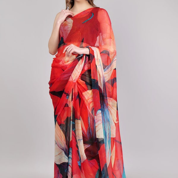 Red Shade Chiffon Saree