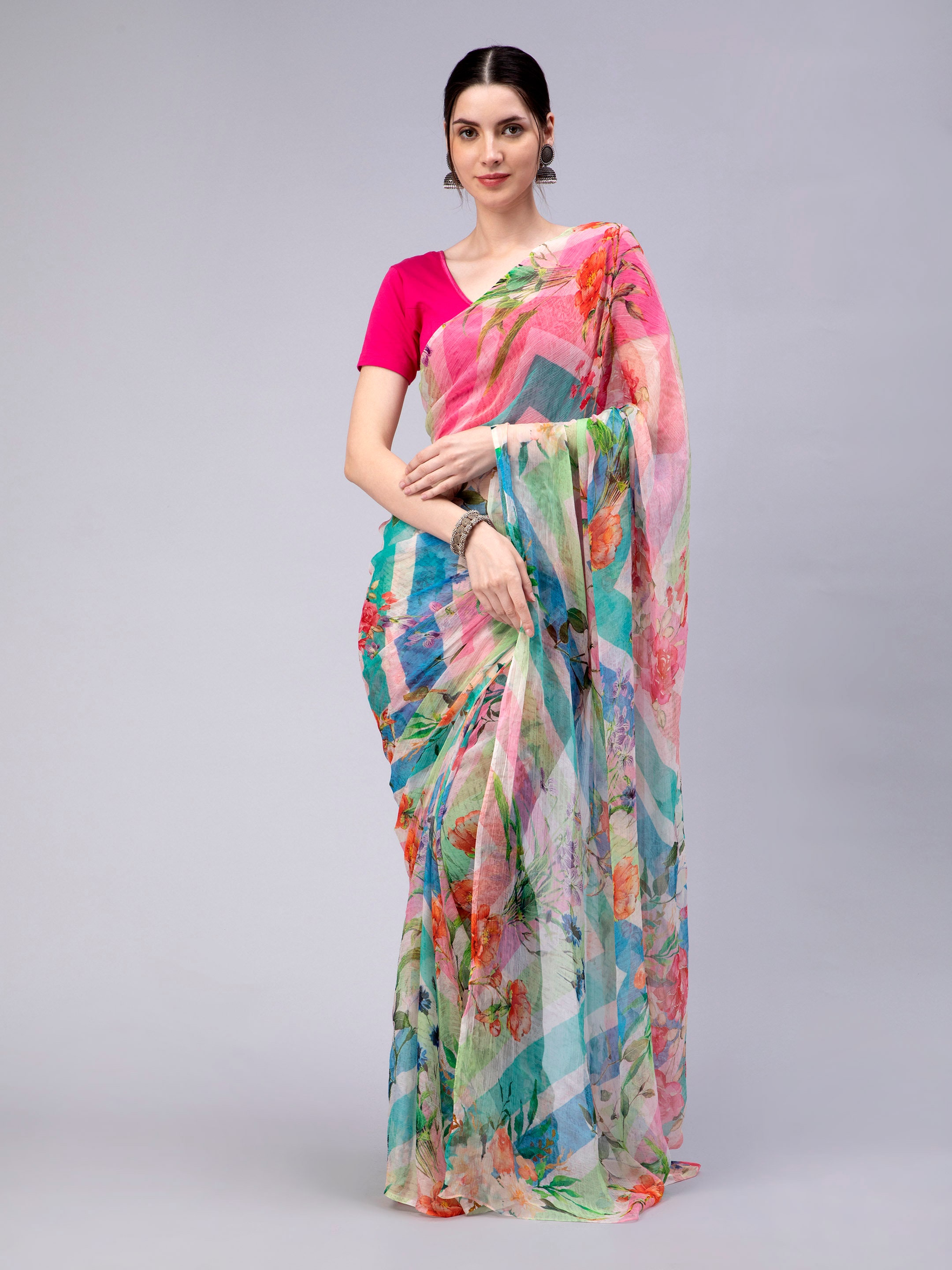 Jaanvi Fashion Women's Chiffon Banarasi Printed Saree With Solid Self  Printed Blouse - Price History