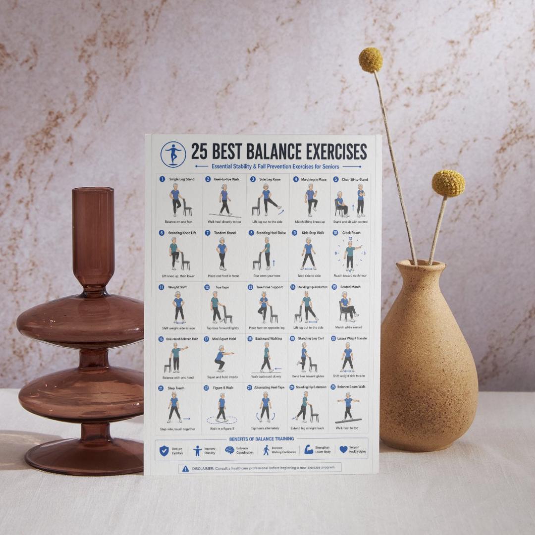 25 Best Balance Exercises for Seniors Printable, Fall Prevention ...