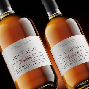 Étiquettes personnalisables de bouteille de whisky pour proposition de garçon d'honneur et garçon d'honneur, faire-part d'homme d'honneur et garçon d'honneur modifiables, idée cadeau de fête de mariage