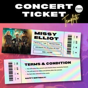 Holographisch bearbeitbare Konzertkartenvorlage, benutzerdefinierte Konzertkarte, druckbare Konzertkarten Geschenkidee, DIY Event Ticket, Canva Vorlage