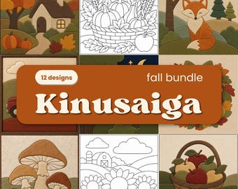 Lot de 12 modèles Kinusaiga d'automne, gabarits imprimables pour tissus, modèles de loisirs créatifs d'automne, modèles Kinusaiga pour débutants (PNG)